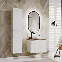 Mobile bagno sospeso 60cm cannettato 1 cassettone bianco quercia Autentic