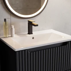 Mobile bagno sospeso 60cm cannettato con lavabo 2 cassetti nero Cleany
