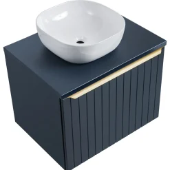 Mobile bagno sospeso 60cm con lavabo, specchio e colonna cannettato blu Deep