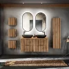 Mobile bagno sospeso 120cm cm con 2 lavabi da appoggio, 2 specchi, colonna e cubotti quercia antracite Limpid