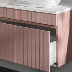 Mobile bagno sospeso 100cm cannettato 1 cassettone rosa Autentic