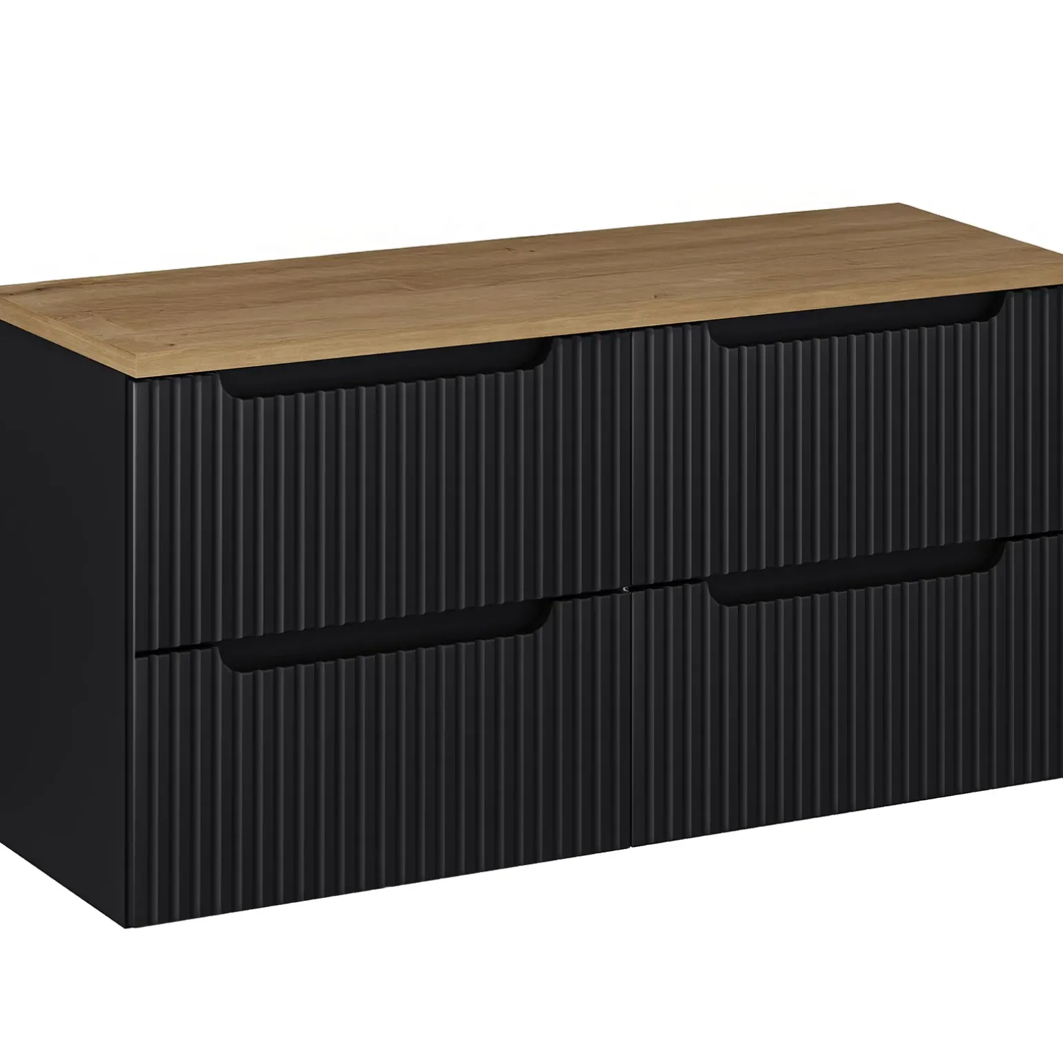 Mobile bagno sospeso 120cm cannettato 4 cassetti nero rovere Cleany