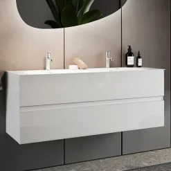 Mobile bagno sospeso 120cm con doppio lavabo bianco lucido Moon