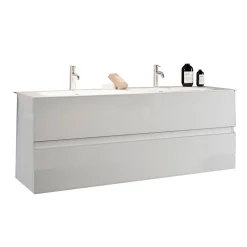 Mobile bagno sospeso 120cm con doppio lavabo bianco lucido Moon