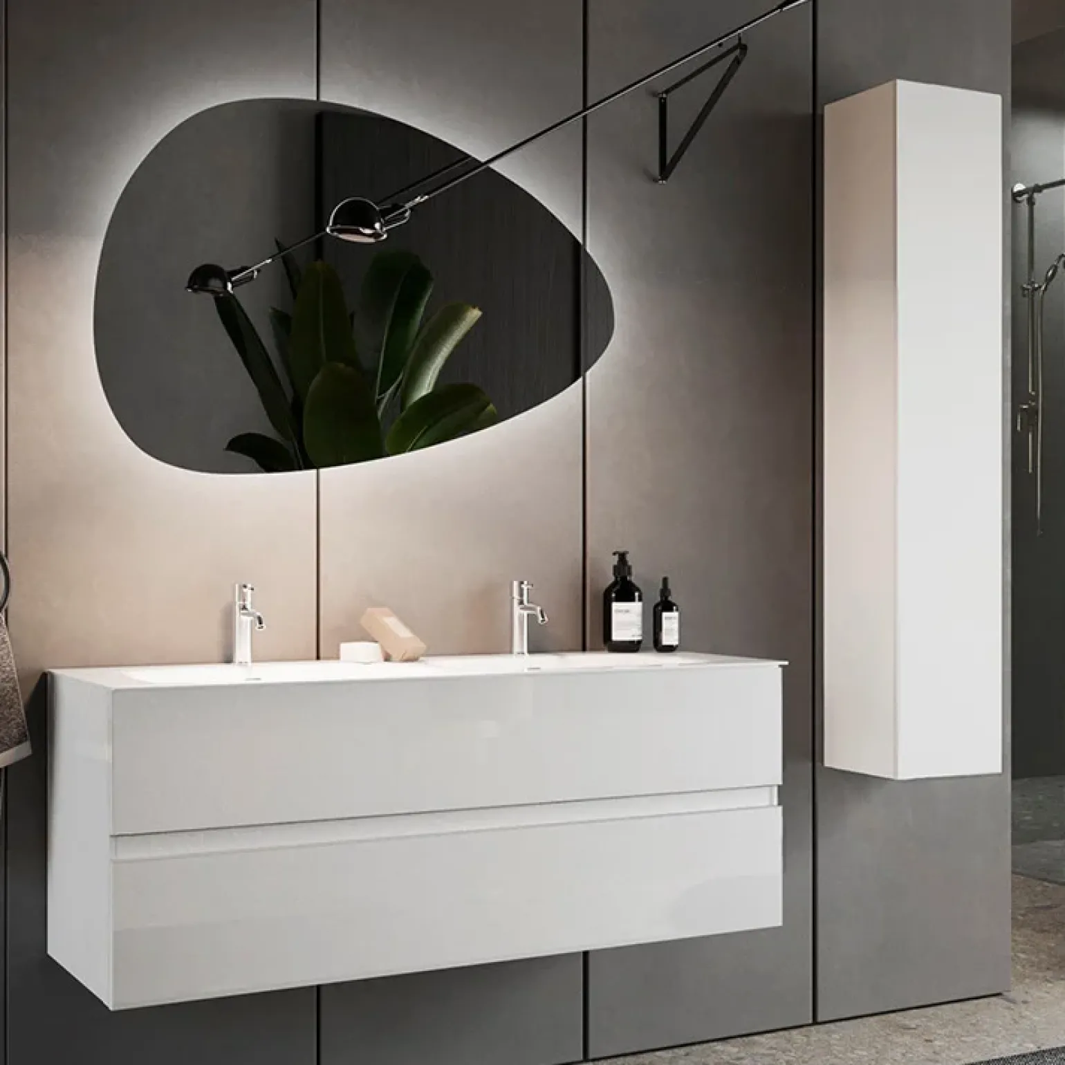 Mobile bagno sospeso 120cm con doppio lavabo bianco lucido Moon