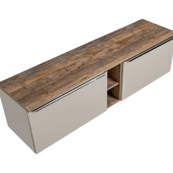 Mobile bagno sospeso 180cm con 2 lavabi, 2 mobili specchio e colonna grigio quercia Serif