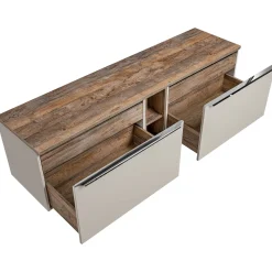Mobile bagno sospeso 180cm con 2 lavabi, 2 mobili specchio e colonna grigio quercia Serif