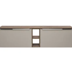 Mobile bagno sospeso 180cm con 2 lavabi, 2 mobili specchio e colonna grigio quercia Serif