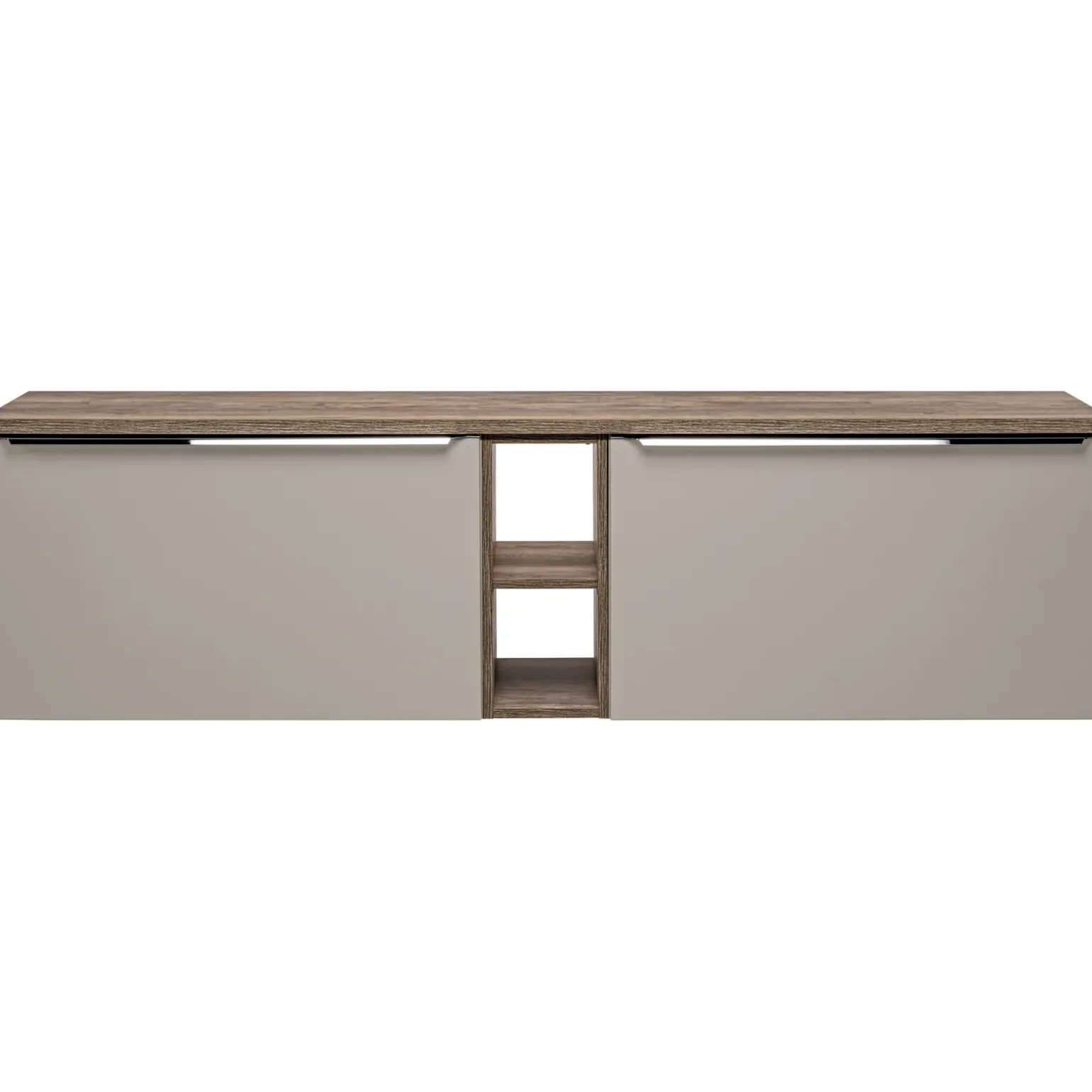 Mobile bagno sospeso 180cm con 2 lavabi, 2 mobili specchio e colonna grigio quercia Serif