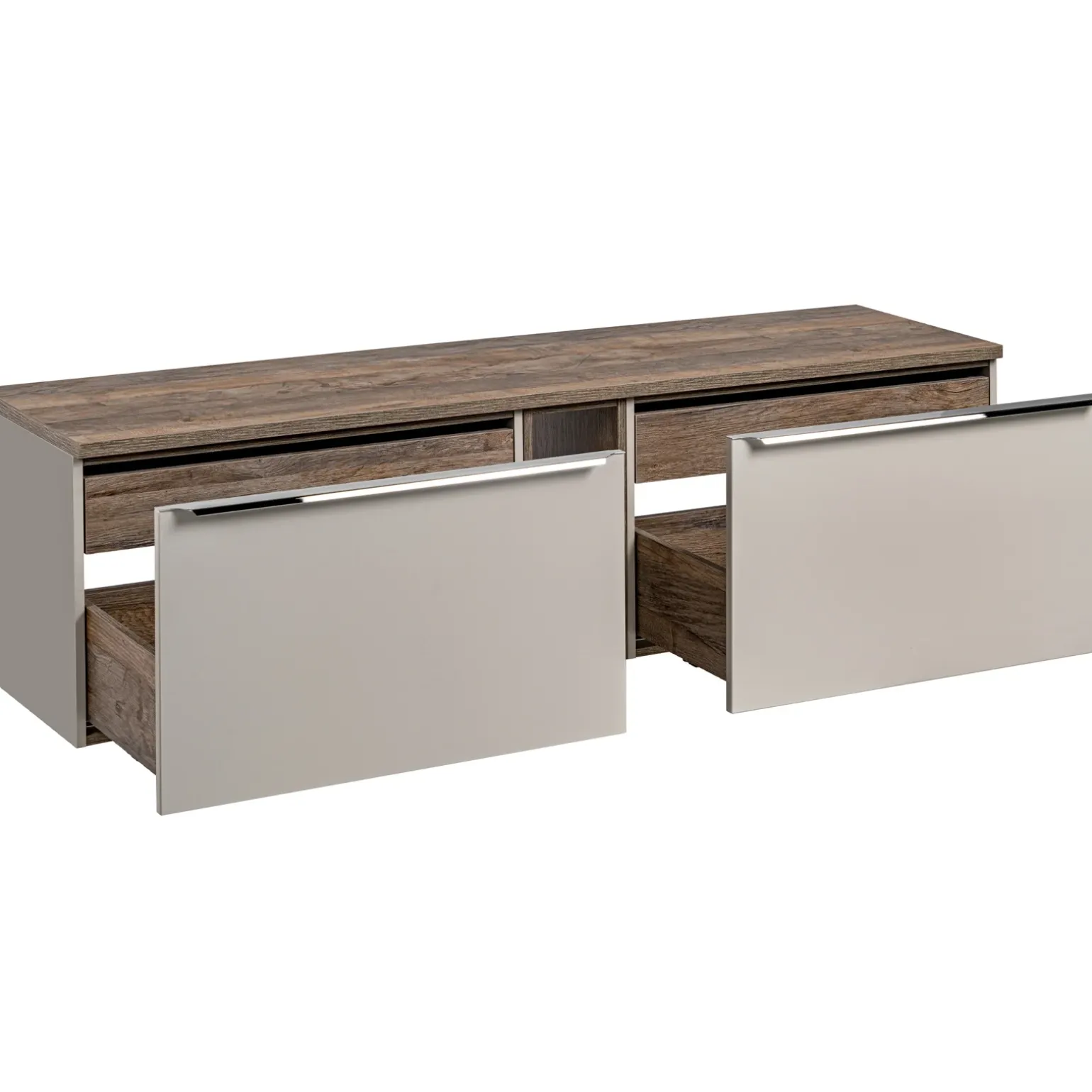 Mobile bagno sospeso 180cm con 2 lavabi, 2 mobili specchio e colonna grigio quercia Serif