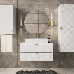Mobile bagno sospeso 80cm con colonna e pensile bianco Hakone