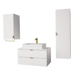 Mobile bagno sospeso 80cm con colonna e pensile bianco Hakone