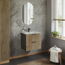 Mobile bagno sospeso 60cm cm con lavabo quercia antracite Limpid