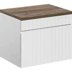 Mobile bagno sospeso 60cm cannettato con lavabo, colonna e specchio bianco Autentic