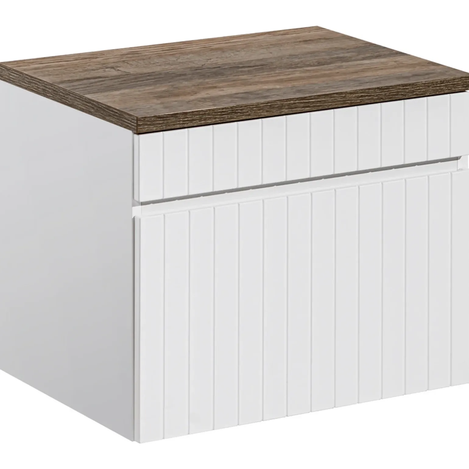 Mobile bagno sospeso 60cm cannettato con lavabo, colonna e specchio bianco Autentic