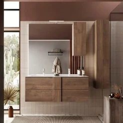 Mobile bagno sospeso 120cm con doppio lavabo e specchio rovere Alvarez