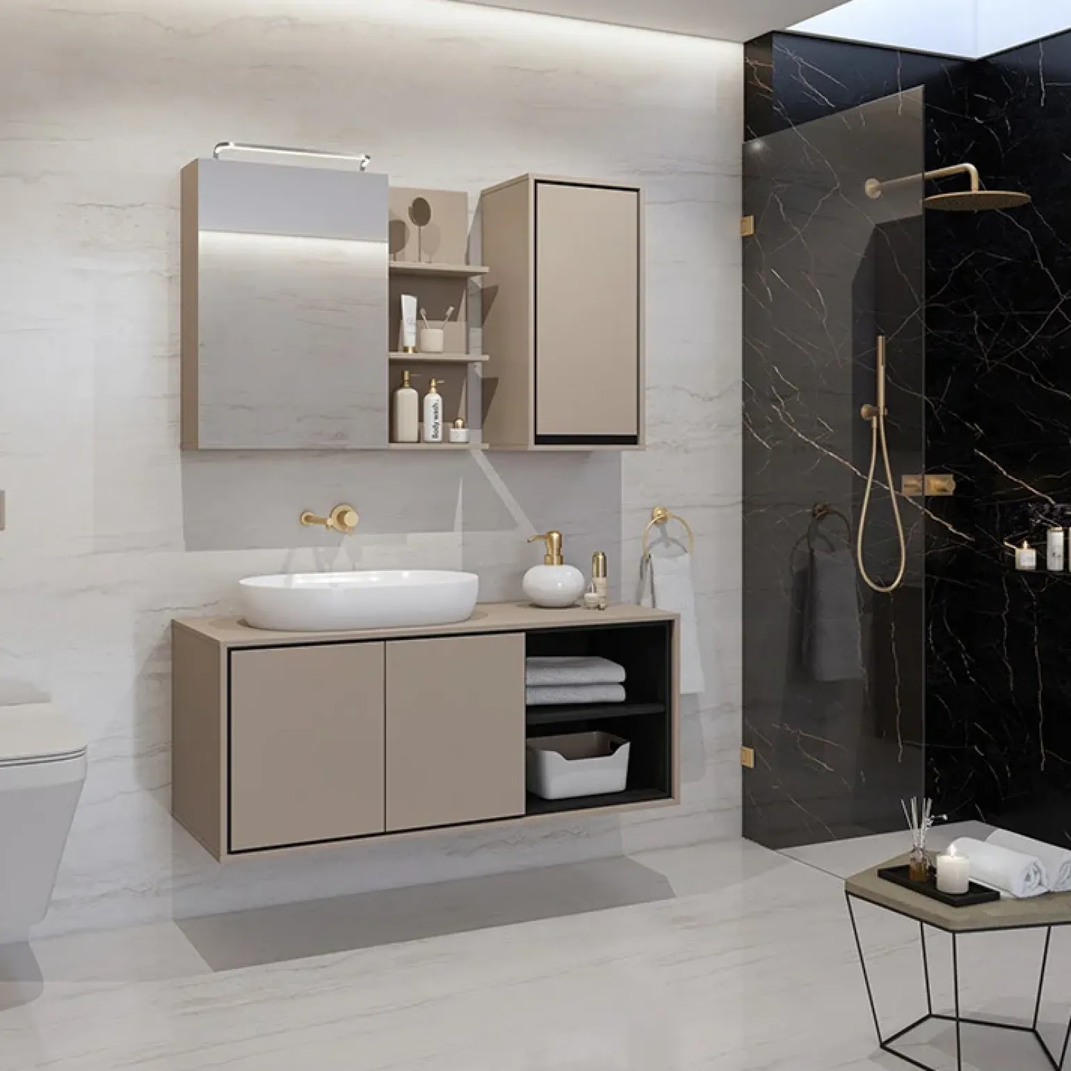 Mobile bagno sospeso 120cm con specchio tortora nero Linda