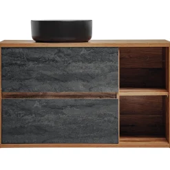 Mobile bagno sospeso 100cm con lavabo, specchio e colonna rovere antracite Stony