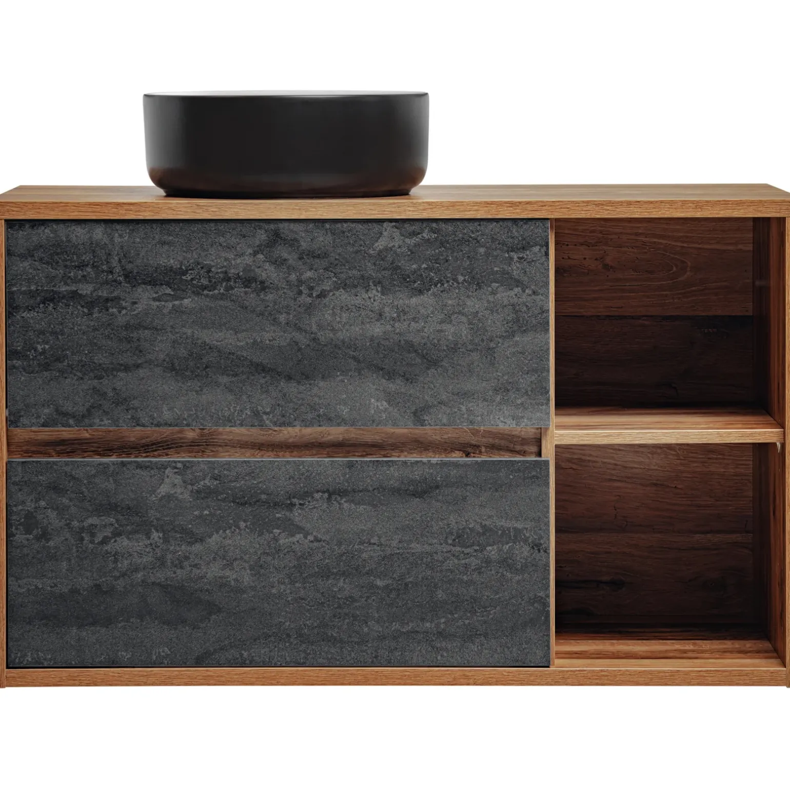 Mobile bagno sospeso 100cm con lavabo, specchio e colonna rovere antracite Stony
