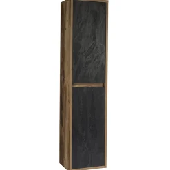 Mobile bagno sospeso 100cm con lavabo, specchio e colonna rovere antracite Stony