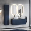 Mobile bagno sospeso 120cm con 2 lavabi, 2 specchi e colonna cannettato blu Deep