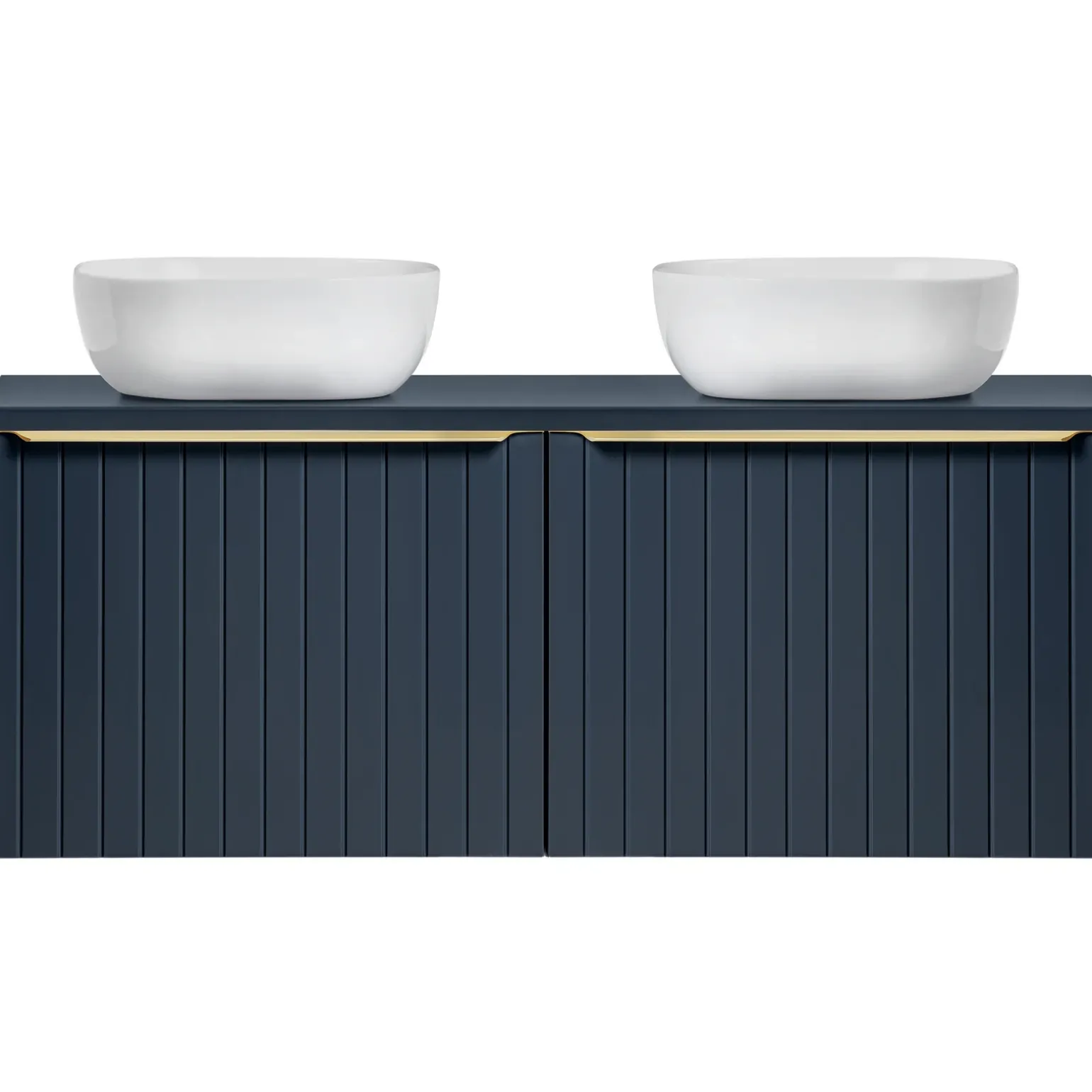 Mobile bagno sospeso 120cm con 2 lavabi, 2 specchi e colonna cannettato blu Deep