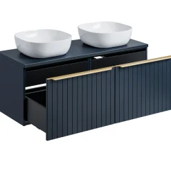 Mobile bagno sospeso 120cm con 2 lavabi, 2 specchi e colonna cannettato blu Deep