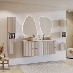 Mobile bagno sospeso 140cm cannettato 4 cassetti beige bianco Cleany