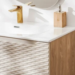 Mobile bagno sospeso 120cm con doppio lavabo da incasso beige rovere Swim