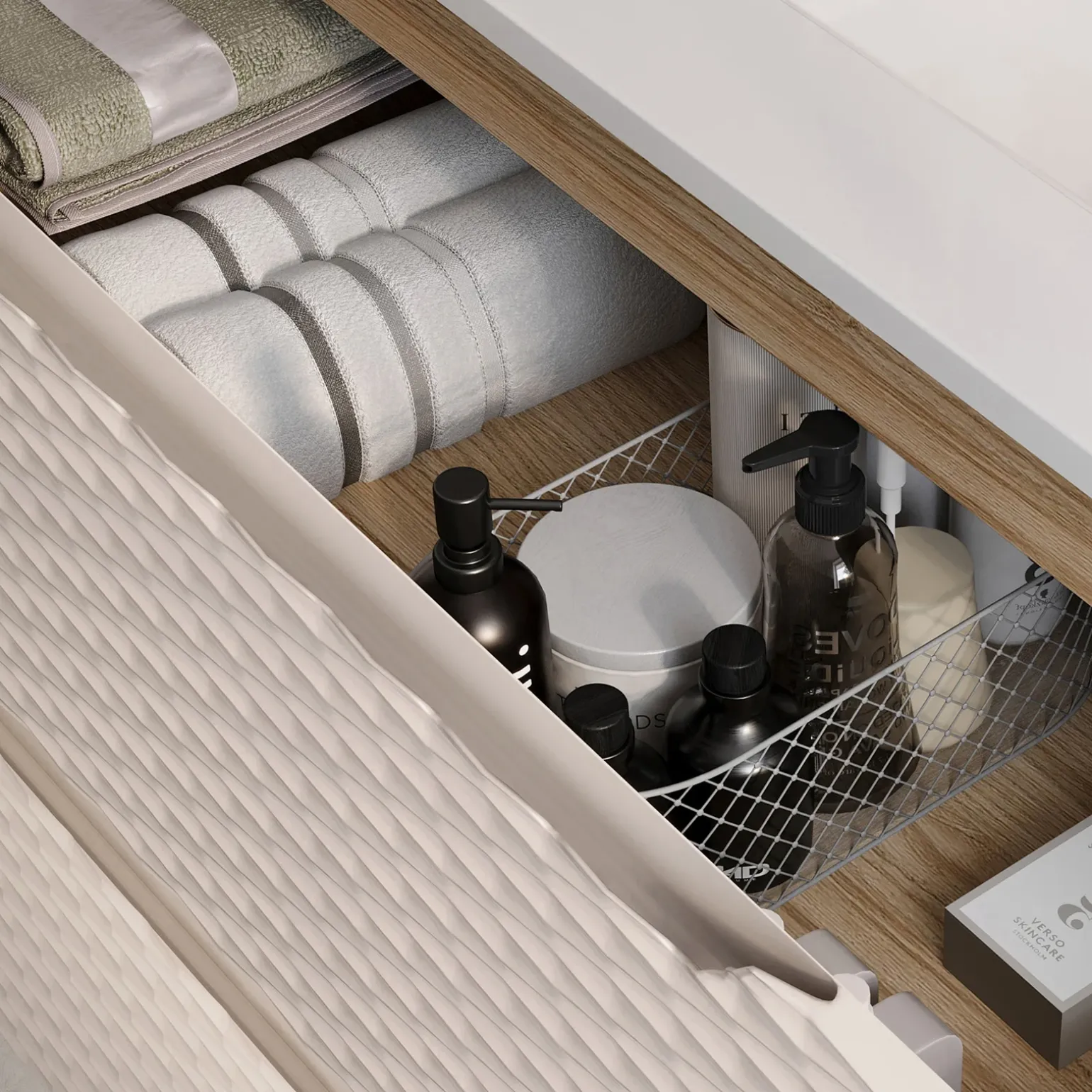 Mobile bagno sospeso 120cm con doppio lavabo da incasso beige rovere Swim