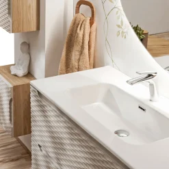 Mobile bagno sospeso 120cm con doppio lavabo da incasso beige rovere Swim