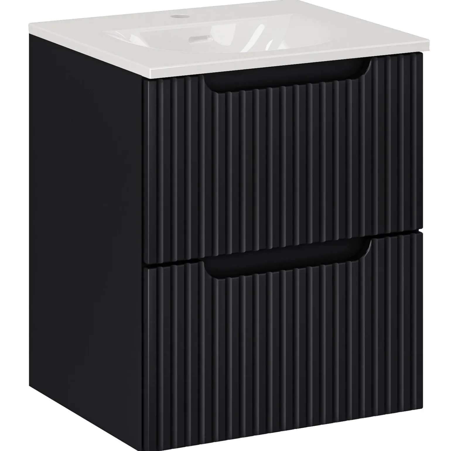 Mobile bagno sospeso 50cm cannettato con lavabo 2 cassetti nero Cleany