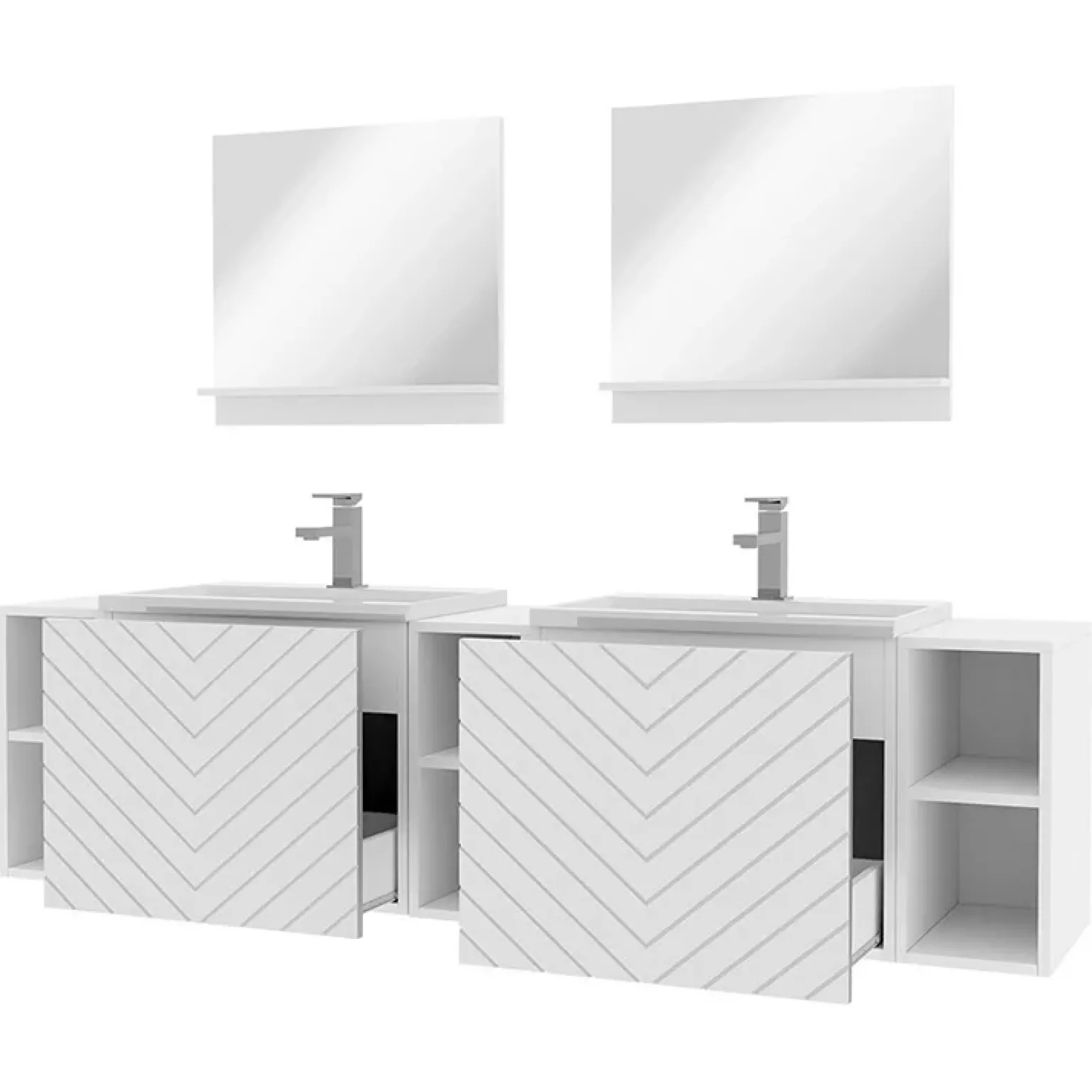 Mobile bagno sospeso 190cm con doppio lavabo e specchi serigrafato bianco Baden 4