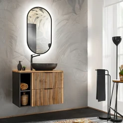Mobile bagno sospeso 80cm cm 2 cassetti 2 vani quercia antracite Limpid