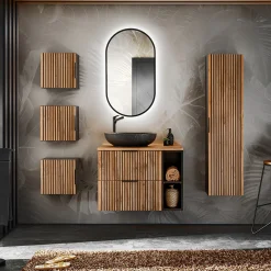 Mobile bagno sospeso 80cm cm 2 cassetti 2 vani quercia antracite Limpid