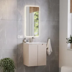 Mobile bagno sospeso 50cm cannettato con lavabo 2 ante beige Cleany
