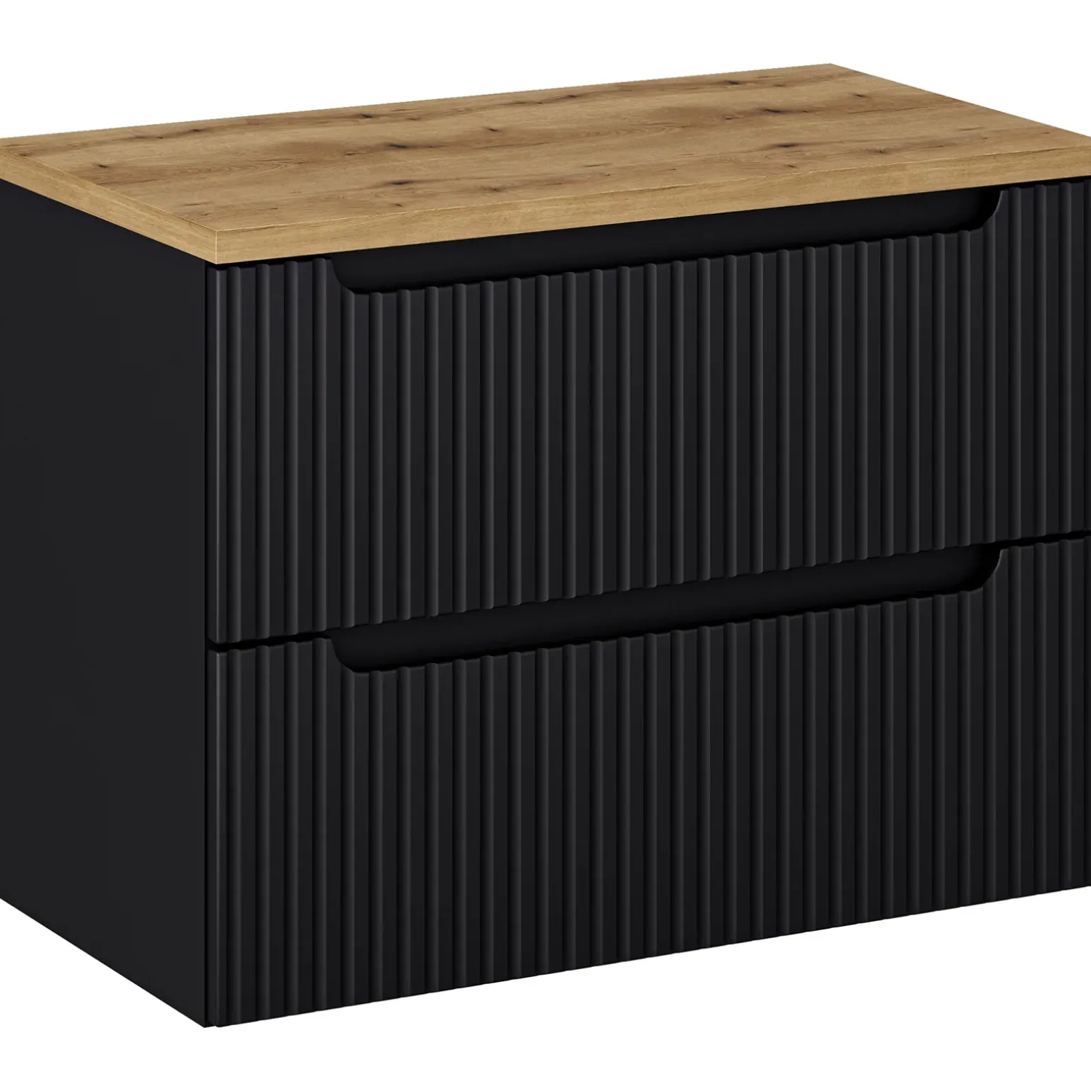 Mobile bagno sospeso 80cm cannettato 2 cassetti nero rovere Cleany