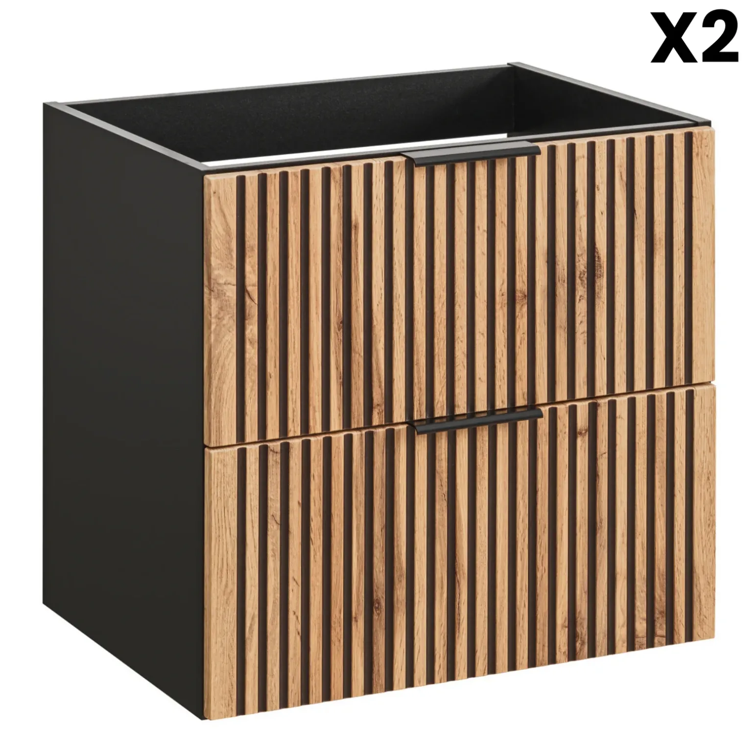 Mobile bagno sospeso 120cm cm con 2 lavabi da incasso, 2 specchi, colonna e cubotti quercia antracite Limpid