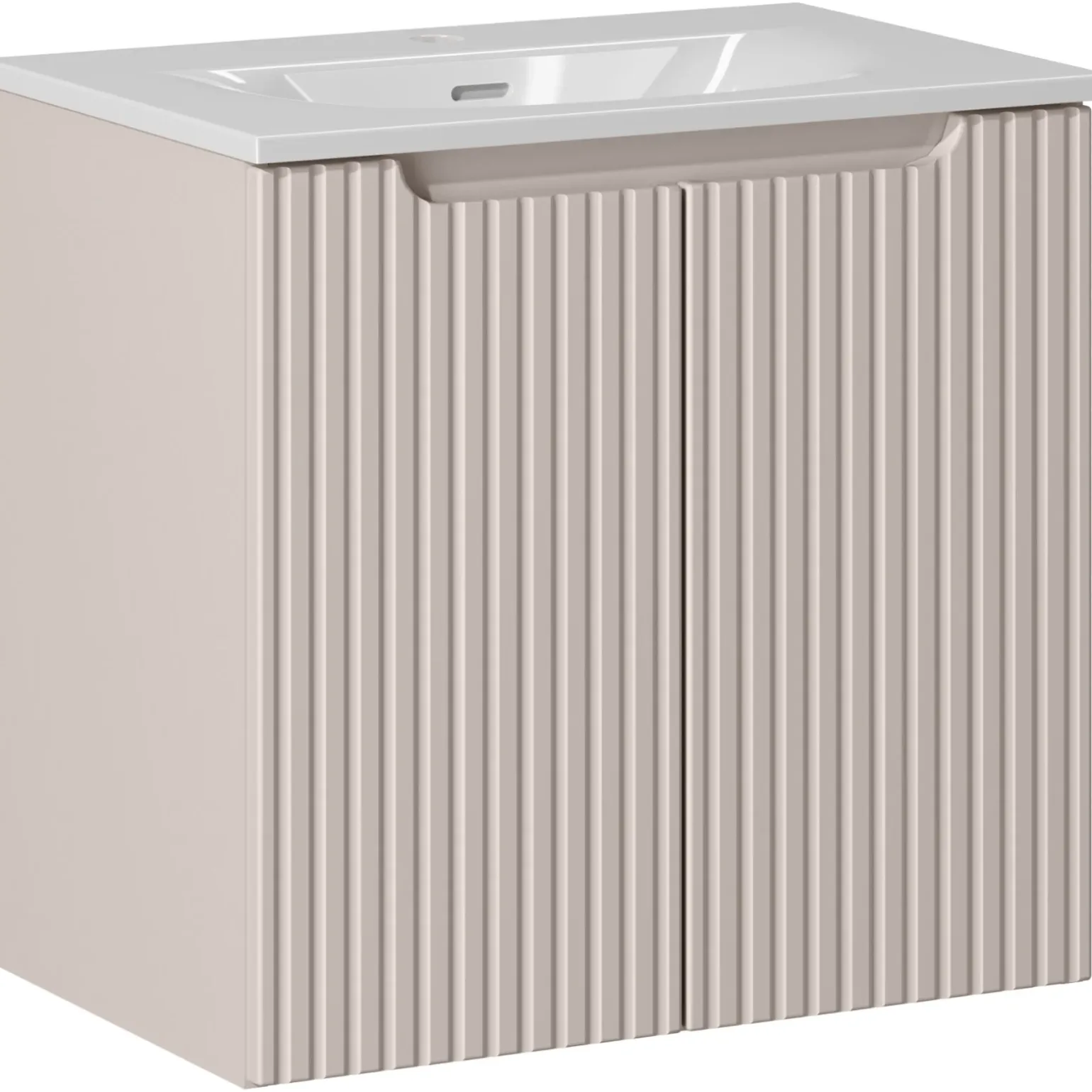 Mobile bagno sospeso 60cm cannettato con lavabo 2 ante beige Cleany