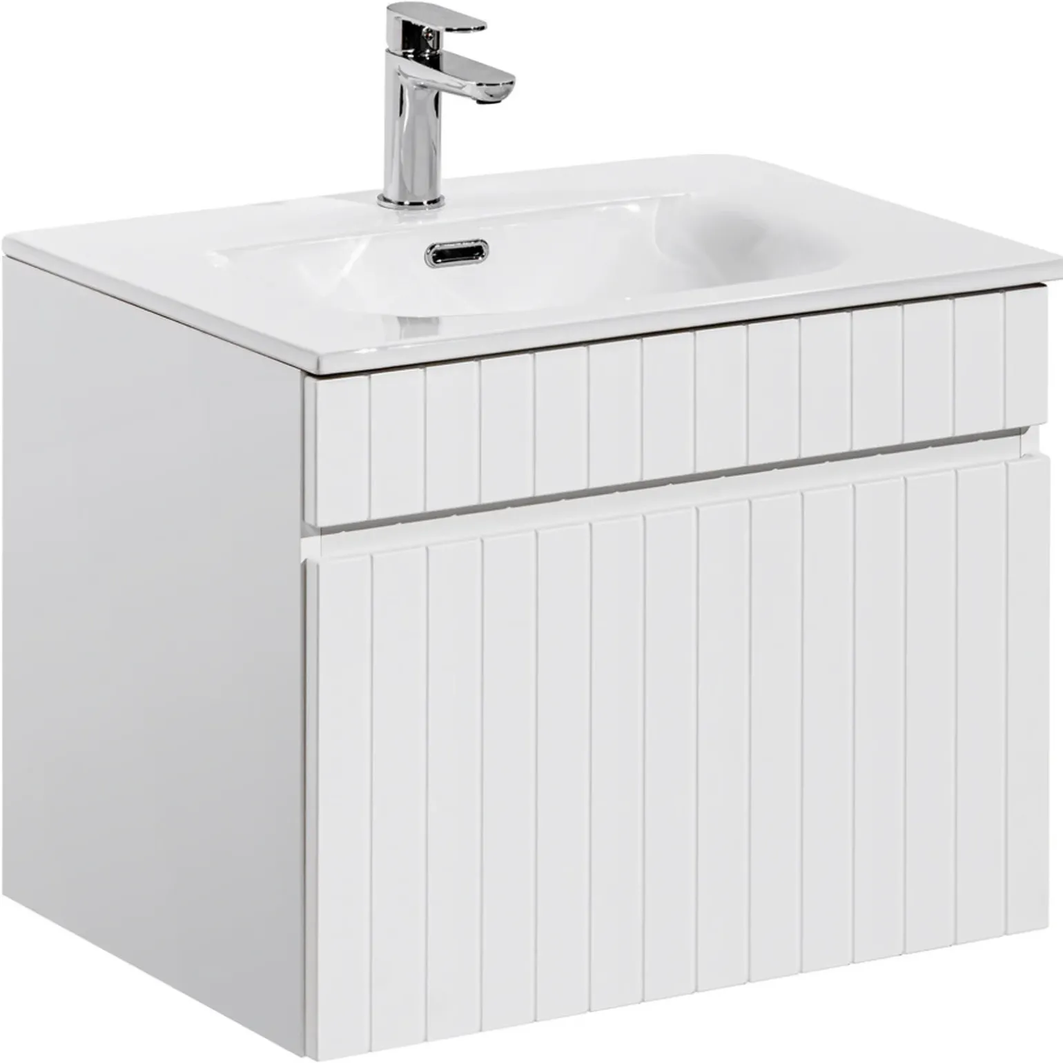Mobile bagno sospeso 60cm cannettato con lavabo 1 cassettone bianco Autentic