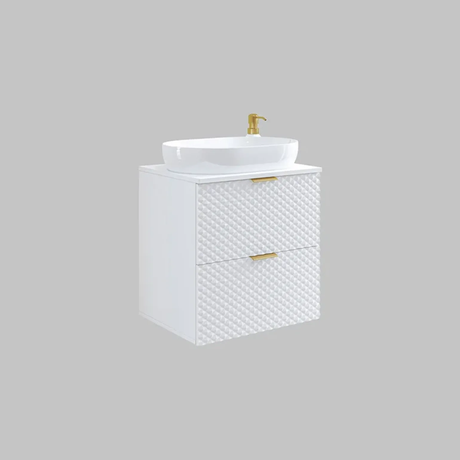 Mobile bagno sospeso 61cm con colonna bianco frontali decorati Konny