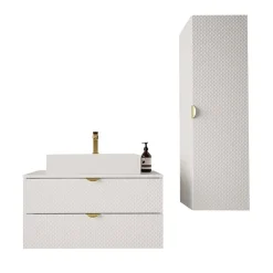 Mobile bagno sospeso 80cm con colonna bianco Hakone 2