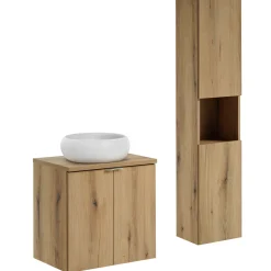 Mobile bagno sospeso 60cm con lavabo e colonna rovere Rovery