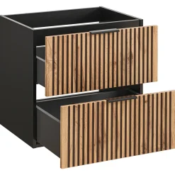 Mobile bagno sospeso 80cm cm con lavabo, specchio, colonna e cubotti quercia antracite Limpid