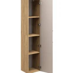 Mobile bagno sospeso 120cm con 2 lavabi, colonna, pensile e base sospesa beige rovere Swim