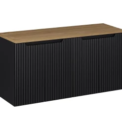 Mobile bagno sospeso 120cm cannettato 4 ante nero rovere Cleany