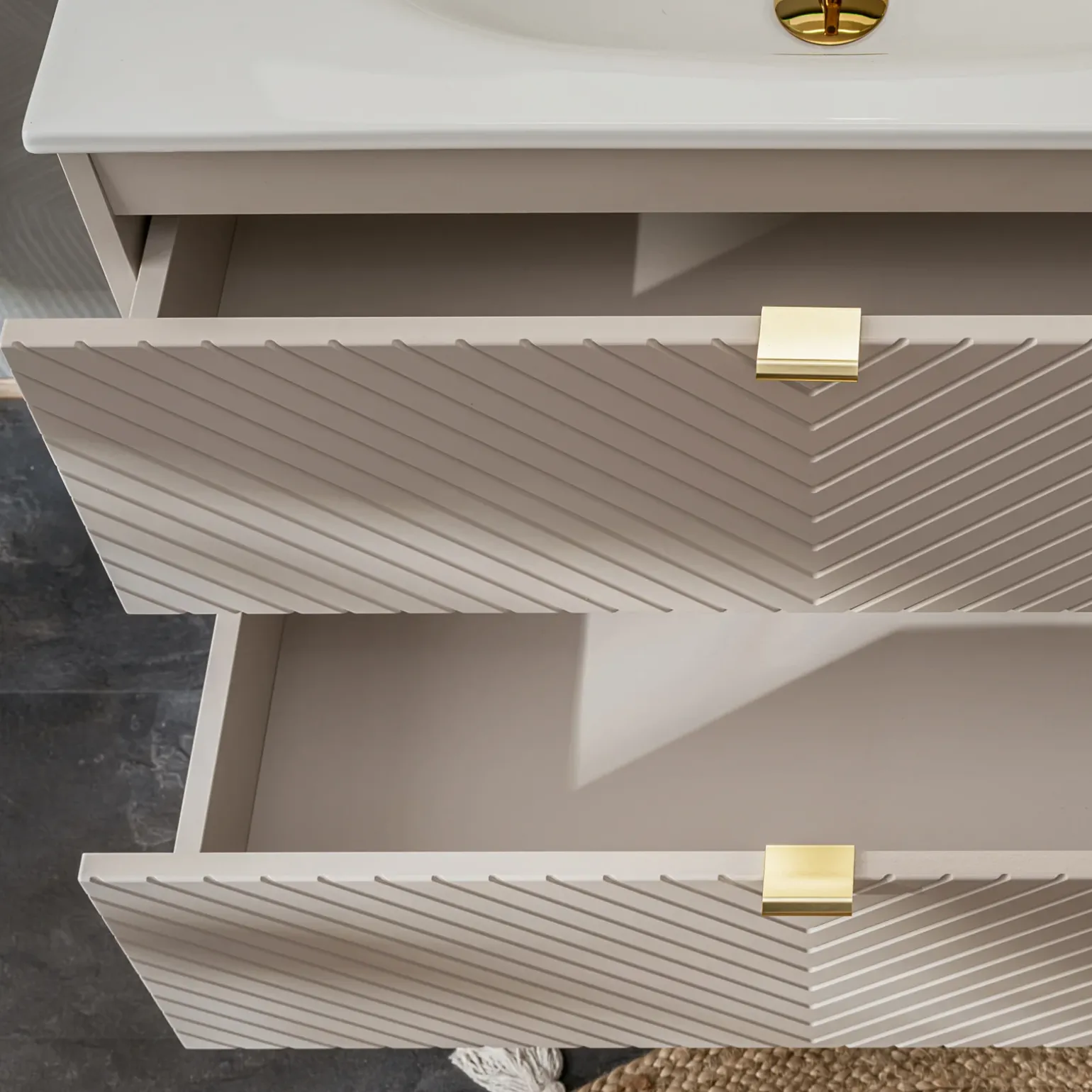 Mobile bagno sospeso 80cm con lavabo 2 cassetti beige cashmere Neutry