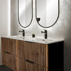 Mobile bagno sospeso 120cm cm con 2 lavabi da incasso, 2 specchi e colonna quercia antracite Limpid