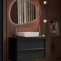 Mobile bagno sospeso 92cm con lavabo e specchio nero frassinato Absolut