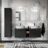 Mobile bagno sospeso 140cm con 2 lavabi, specchio e colonna nero Serif